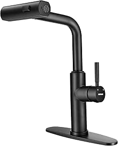 WEWE Waterfall Kitchen Faucet with Pull Down Sprayer, Black Kitchen Faucet with 3 Modes(Sweep/Stream/Waterfall) Swivel Switch Mode,Single Handle Kitchen Sink Faucet