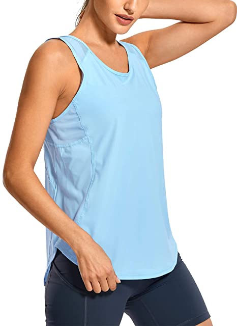 CRZ YOGA Women's Breezy Feeling Mesh Yoga Tank Tops Quick Dry Workout Active Gym Shirts