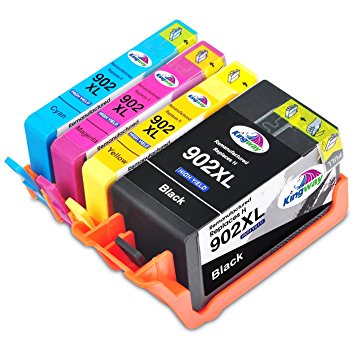 902XL Ink Cartridges, Kingway 4 Pack Remanufactured HP 902 XL Ink Cartridge Replacement for HP OfficeJet Pro 6954 6960 6962 6968 6975 6978 Printer (Black, Cyan, Magenta, Yellow, 4-Pack)