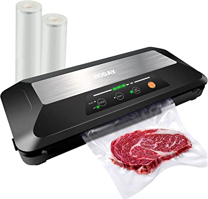 Vacuum Sealer Machine, HODAY 80kPa Food Preservation Sealing Machine with Built-in Cutter & Roll Storage, Dry Moist Mode, Food Storage Machine, LED Indicators, Includes 2 Bag Rolls 8”x7’ and 11”x10’