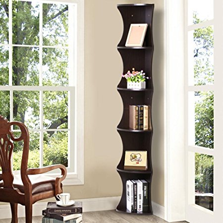 Yaheetech 5 Tier Brown Round Wall Corner Shelf Skinny Display Rack Casual Home Office Furniture