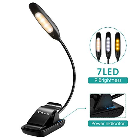 TopElek Reading Light, 7 LED Book Light with 9-Level Warm/Cool White Brightness, USB Rechargeable, Eye Care Lamp with Power Indicator, Perfect for Bookworms, Kids