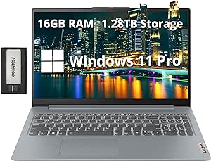 Lenovo IdeaPad Slim 3 15.6" FHD Laptop for Everyday Use, AMD Ryzen 7 7730U, 16GB DDR5, 1.28TB Storage(1TB SSD   288GB Docking Station Set), AMD Radeon Graphics, Wi-Fi 6, HDMI, Windows 11 Pro, Gray