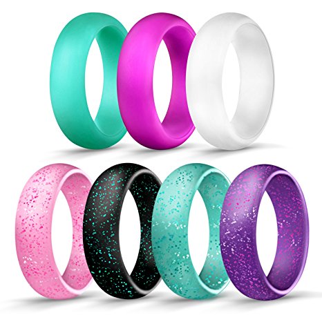 Egnaro Silicone Wedding Ring For Women - Egnaro Women Silicone Wedding Bands,7 Pack -7 Colors, Design For Women -Size 4 to 8-Comfortable fit,No-toxic,Skin Safe