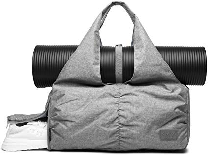 Travel Yoga Gym Bag for Women, Carrying Workout Gear, Makeup, and Accessories, Shoe Compartment and Wet Dry Storage Pockets, Fun Medium，Grey