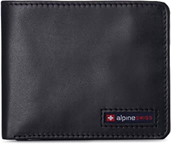 Alpine Swiss RFID Protected Mens Spencer Flip ID Leather Bifold Wallet Comes in Gift Box