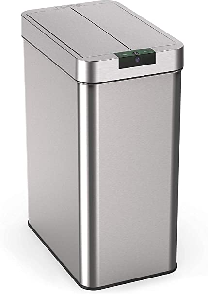 hOmeLabs 50 Litre Automatic Trash Can for Kitchen - Stainless Steel Garbage Can with No Touch Motion Sensor Butterfly Lid and Infrared Technology with AC Power Adapter