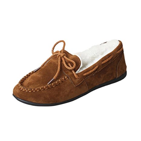 Kintaz Womens Indoor Outdoor Fuax Fur Lined Collar Laced Moccasin Slipper W/Memory Foam (Brown, US:7.5)