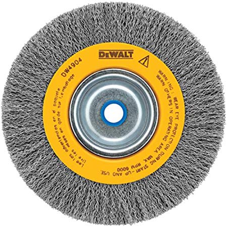 DEWALT DW4905 6-Inch Crimped Bench Wire Wheel, 5/8-Inch-1/2-Inch Arbor, Wide Face .014-Inch