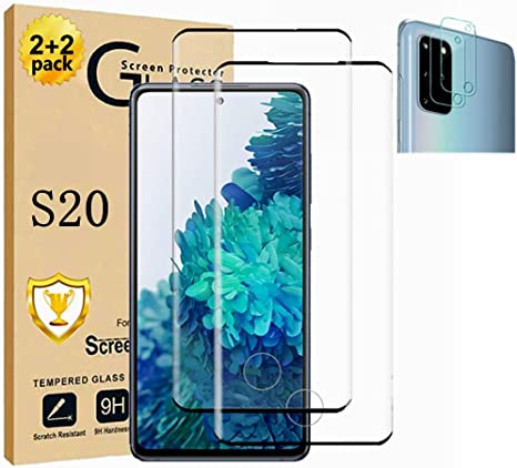 Galaxy S20 Screen Protector 【2 2 Pack】Camera Lens Protector [ 3D Glass ] Compatible Fingerprint 9H Hardness Tempered Glass Screen Protector for Samsung Galaxy S20 5G