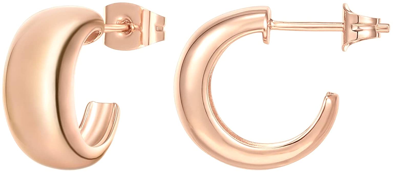 PAVOI 14K Gold Plated Sterling Silver Post Thick Huggie Earrings - Small Round Hoop Earrings in Rose Gold, White Gold and Yellow Gold Plating