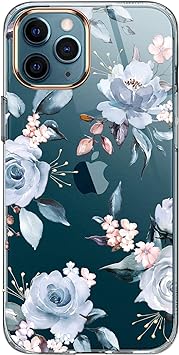 luolnh iPhone 11 Pro Case,iPhone 11 Pro Cute Case with Flowers,for Girly Women,Shockproof Clear Floral Pattern Hard Back Cover for iPhone 11 Pro 5.8 inch 2019 -Blue