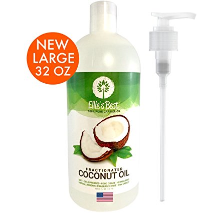 Fractionated Coconut Oil - Pure USA Expeller Cold Pressed & Hexane Free - Best Therapeutic Grade Carrier Oil for Essential Oils Aromatherapy & Massage - Food Grade MCT (32 oz)