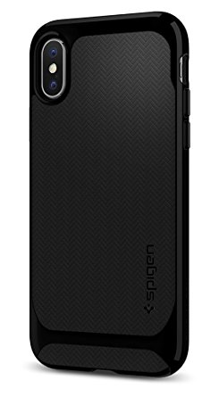 Spigen Neo Hybrid iPhone X Case Herringbone with Flexible Inner Protection and Reinforced Hard Bumper Frame for Apple iPhone X (2017) - Jet Black