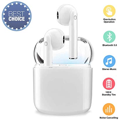 True Wireless Stereo Earbuds Bluetooth Headset in-Ear Earbuds Sports Headset,Bluetooth 5.0 Auto Pairing with Charging Case Compatible for Airpods Android/iPhone（White）
