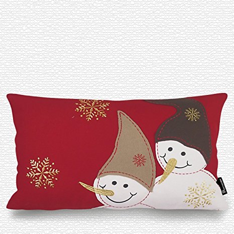 Phantoscope Decoractive New Merry Christmas Series Double Unique Snowman Embroidery Throw Pillow Case Cushion Cover 12" x 20" 35cm x 50cm