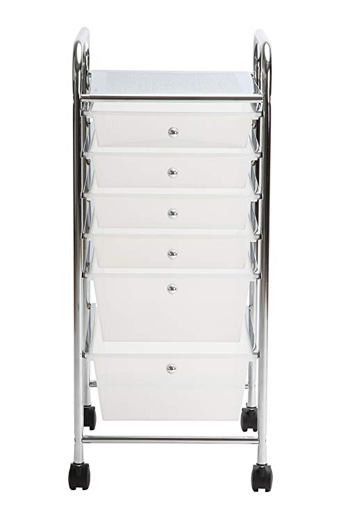 Finnhomy 6-Drawer Rolling Cart,Storage Rolling Carts with Semi-Transparent White Drawers, Organizer Cart for School, Office, Home, Beauty Salon,Utility Cart with Wheels