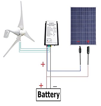 ECO-WORTHY 12 Volts 500 Watts Wind Solar Powered System: 12V/24V 400W Wind Turbine Generator   12V 100W Polycrystalline Solar Panel Module   1 pair MC4 Connectors with 12cm Cable