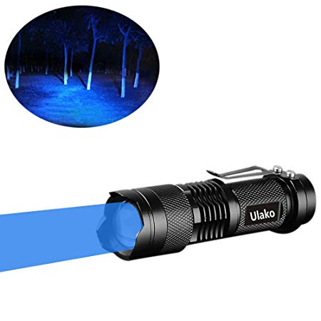 Ulako Single 1 Mode Zoomable LED 150 Yard Blue Light Flashlight Torch For Fishing Hunting Detector