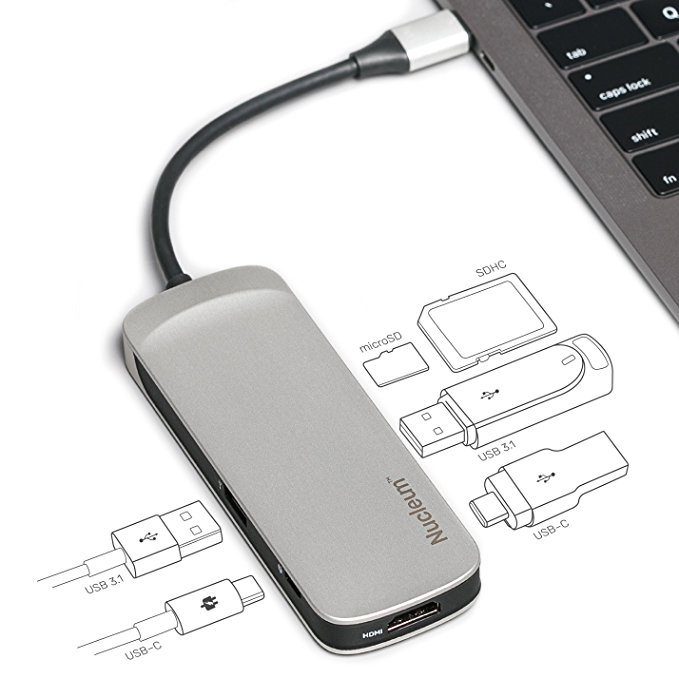 Kingston Digital C-HUBC1-SR-EN Apple MacBook USB-C hub:HDMI,SD/microSD,Power Pass Through,Type-C Ports