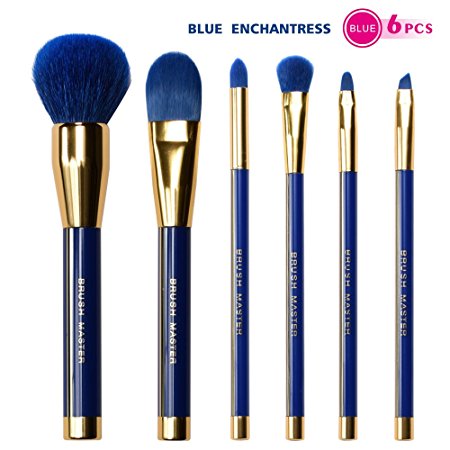 BM Blue Enchantress Makeup Brushes Premium Makeup Brush Set Synthetic Kabuki Cosmetics Foundation Blending Blush Eyeliner Face Powder Brush Makeup Brush Kit (6PCS Gold and Blue)
