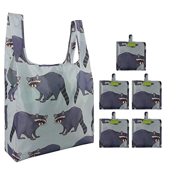 Reusable Grocery Shopping Bags Foldable Bags 5 Pack 50LBS Ripstop Cute Raccoon Fashion Gift Bags Reusable Shopping Totes Eco Friendly Machine Washable Waterproof Lightweight Gray …