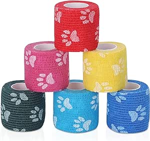 Vet Wrap Self Adhering Bandage Wrap Cohesive Bandage Multi-Function Wrap Tape for Dogs Cats Horses Birds Animals Non-Woven Strong Sports Tape for Wrist Healing Ankle Sprain & Swelling 6 Rolls