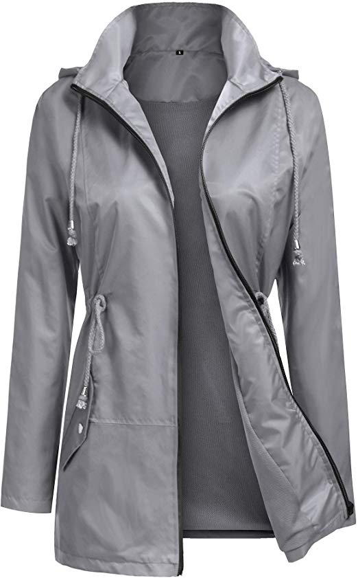 URRU Women's Lightweight Raincoats Waterproof Hoodie Outdoor Windbreaker Rain Jacket S-XXL