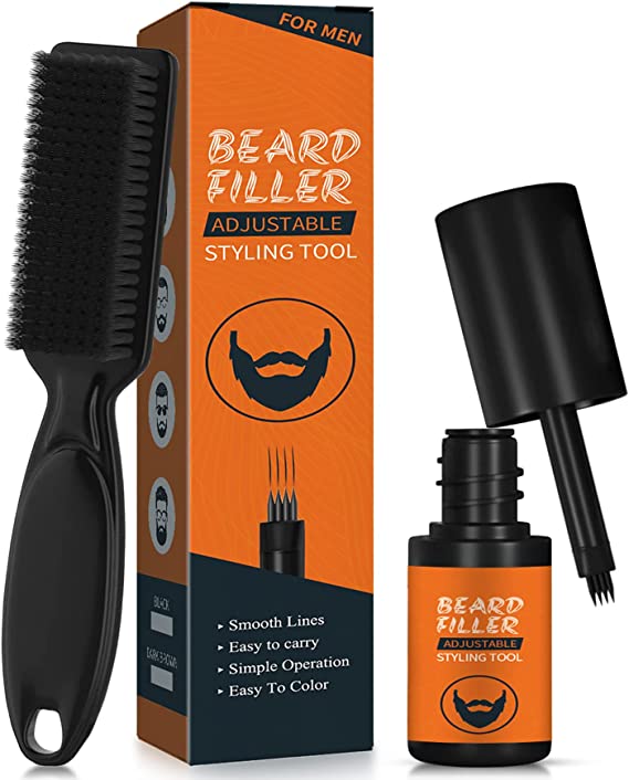 Beard Pencil Filler for Men, Innovative 4-Tip Beard Filling Pen Kit with Brush, Water & Sweat Resistant, Long Lasting, Natural Finish for A Perfect Beard (Black)