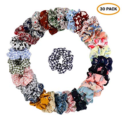 30 Pcs Chiffon Hair Bands Ponytail Ties Hair Scrunchies Flower Hair Scrunchies Girl Hair Accessory, Great for Casual and Party Dress