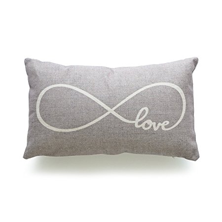 Hofdeco Decorative Lumbar Pillow Cover HEAVY WEIGHT Cotton Linen His and Her Gray Infinite Love 12"x20" 30cm x 50cm