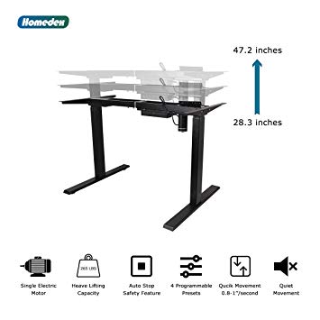 Homedex Black Electric Stand up Desk Frame Workstation, Single Motor Ergonomic Standing Height Adjustable Base