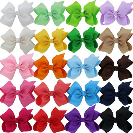 QingHan 20pcs 5.5'' Baby Girl Headbands Grosgrain Ribbon Boutique Hair Bows Alligator Clips For Babies Teens Toddlers