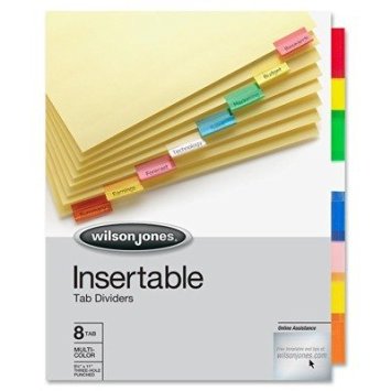 Wilson Jones Insertable Binder Tab Dividers, 8 Tab Multicolor (W54311A) - 6 packs of 8 sets