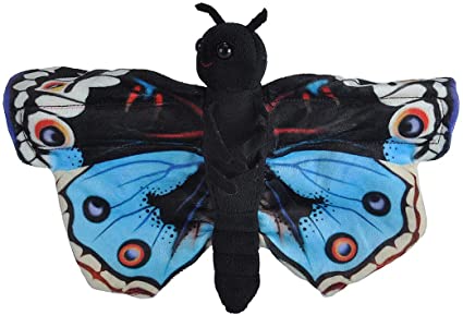 Wild Republic Huggers Butterfly Blue Pansy Plush Toy, Slap Bracelet, Stuffed Animal, Kids Toys, 8"