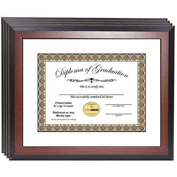 CreativePF [11x14mh-w] Mahogany Diploma Frame Holds 8.5 by 11 with or 11x14 without Mat, Graduation Documents Include Stand and Wall Hangers (4-pack)