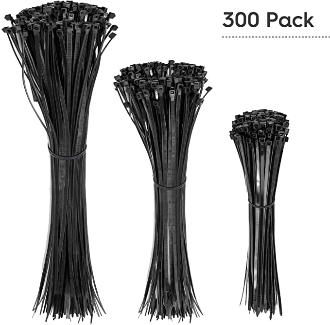 300 Pack Zip Cable Ties - Typhon East - 3 Sizes: 14", 10", 8" - Great for Cable Management and Securing.