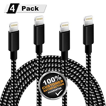 iPhone Charger, MITE 4Pack 3FT 6FT 6FT 10FT iphone Charger cable [Nylon Braided] Certified to iPhone X/8/7 Plus/6 Plus/6s, iPad Air 2/Pro and More (Black White)