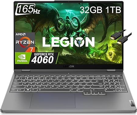 Lenovo Legion 5 Gaming Laptop (15.6" 2K 165Hz, AMD Ryzen 7 7735HS, GeForce RTX 4060 8GB, 32GB DDR5 RAM, 1TB SSD, (8 Core Beat i7-12700H)) Backlit, Wi-Fi 6, IST Cable, Win 11 Home, 2024, Storm Grey