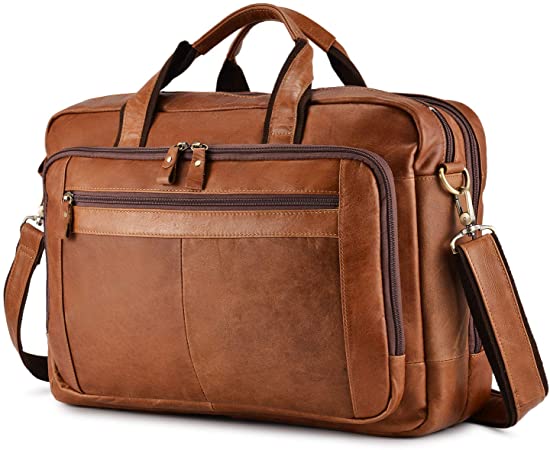 BAIGIO Men's Leather 17" Laptop Business Briefcase Shoulder Tote Bag Portfolio Satchel Lawyers Briefcases for Men (Tan-2)