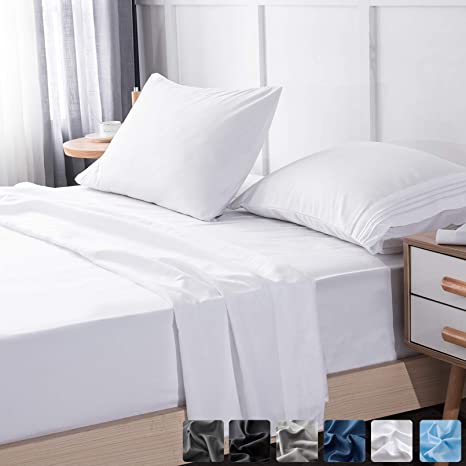 LIANLAM Twin XL 4 Piece Bed Sheets Set - Super Soft Brushed Microfiber 1800 Thread Count - Breathable Luxury Cooling Sheets Deep Pocket - Wrinkle and Fade Resistant - Hypoallergenic (White, Twin XL)