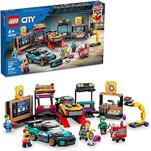 LEGO City Custom Car Garage, Toy Garage Building Set with 2 Customizable Cars, Pretend Play Mechanic Toy with 4 Mini Figures, Birthday Gift Idea for Boys, Girls, Kids Who Love Cars Age 6 , 60389