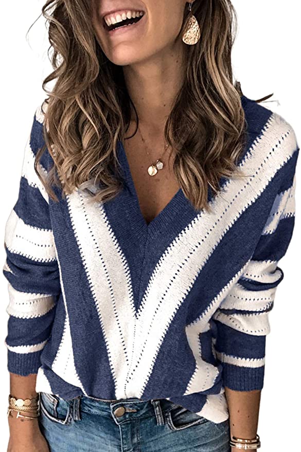 Asvivid Women's Long Sleeve Criss Cross V Neck Knitted Sweater Backless Loose Jumper Sweaters