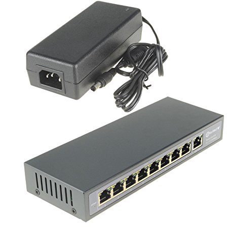 DSLRKIT 48V 120W 9 Ports 8 PoE Injector Power Over Ethernet Switch 4,5 /7,8-