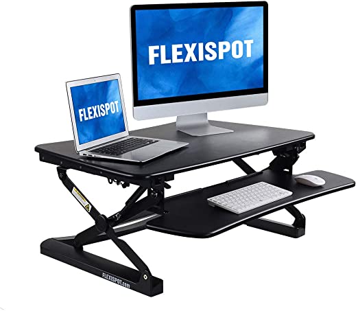 FlexiSpot M2B Standing Desk Converter - 35 Inch wide platform Height Adjustable Stand up Desk Riser with Removable Keyboard Tray (Medium size Black)