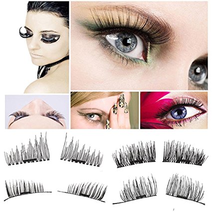 [NEWEST VERSION]Magnetic Eyelashes, 3D Reusable False Eyelashes, Ultra-thin 0.2mm Fake Mink Eyelashes for Natural Look 1 Pair 4 Pieces Best Fake Lashes Extensions