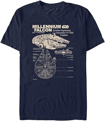 STAR WARS Men's Millennium Falcon Detailed Drawing T-Shirt