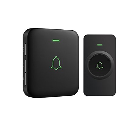 AVANTEK CB-11 Mini Wireless Doorbell for Home, Waterpoof Doorbell Chime Operating at 1000 Feet with 52 Melodies, 5 Volume Levels & LED Flash (Black)