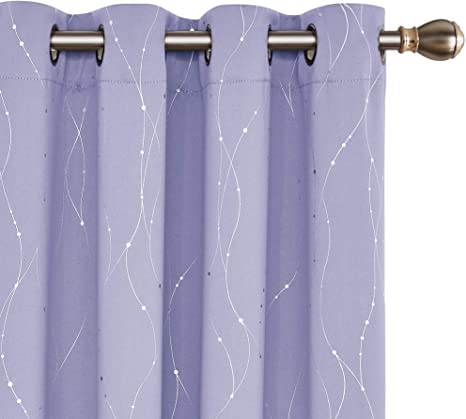 Deconovo Blackout Curtains Wave Line with Dots Print Heat Blocking Curtains with Grommet for Bedroom and Living Room 52 x 72 Inch Light Purple 2 Panels
