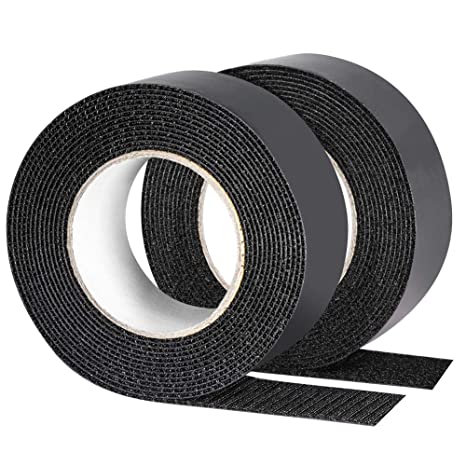 Self Adhesive Hook Loop Tape Roll 2 Inch Wide X 5 Yard Length Black,Double Sided Sticky Heavy Duty Fastener Strips ( 2 Rolls of 5 Yard Each)